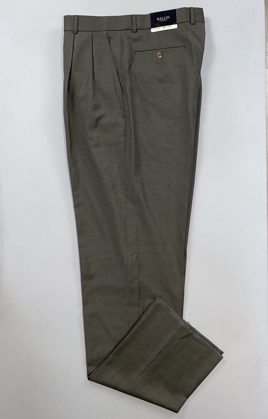 Ballin Grant Fit Super 120s Wool Pleated Dress Pants. Olive, Men's 38. NWT!